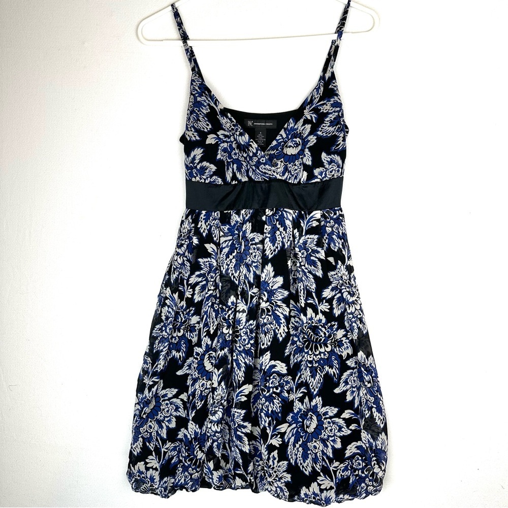 INC International Concepts Silk Floral Bubble‎ Skirt Spaghetti Strap Tie Back